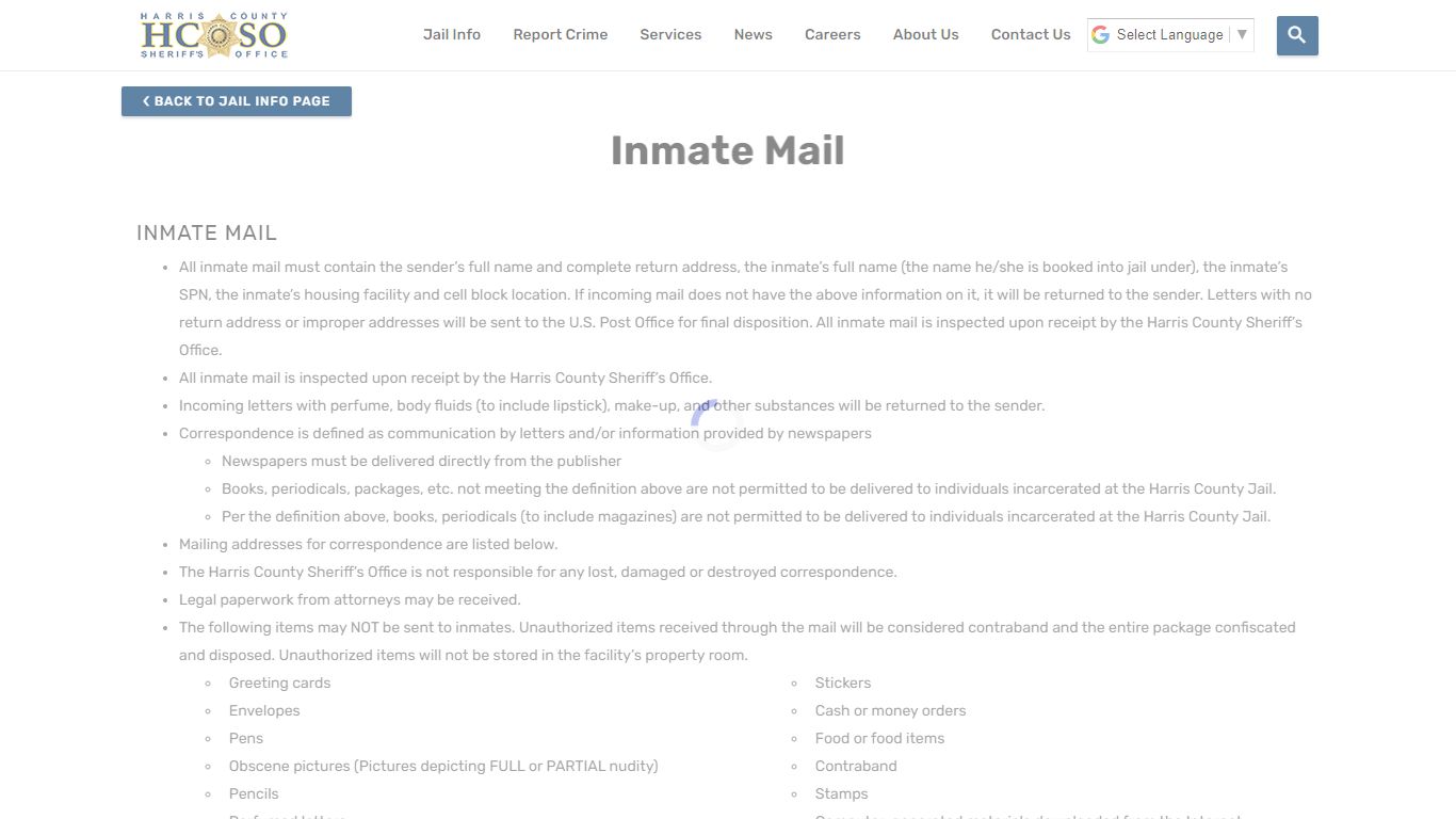 inmate mail—Harris County Texas Sheriff's Office